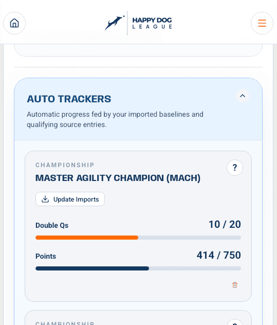 MACH title tracker screenshot showing Double Q and points progress
